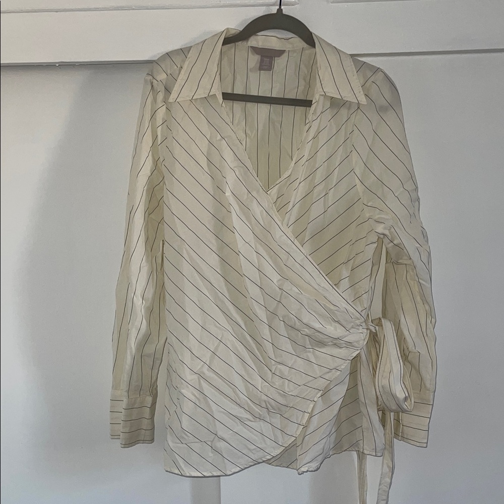 H&M Cream Striped Wrap Blouse